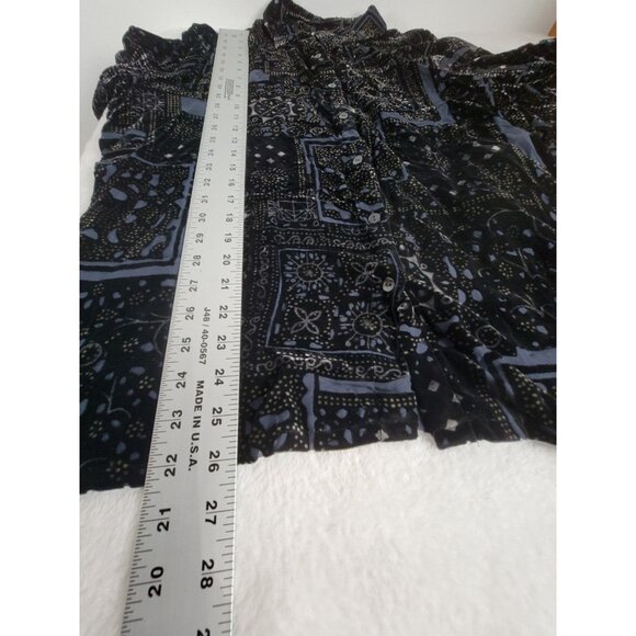 French Laundry Women Whimsigoth Velvet Blouse Top XL Black Long Sleeve Button Up - Picture 7 of 7
